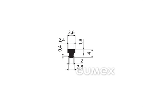 Silikonový profil tvarový, 4x3,6/2mm, 45°ShA, -60°C/+180°C, černý